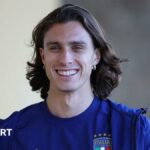 Riccardo Calafiori on international duty with Italy