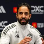 Hlavný tréner Ruben Amorim z Manchestru United hovorí počas tlačovej konferencie na Carrington Training Ground 12. septembra 2025 v Manchestri v Anglicku.