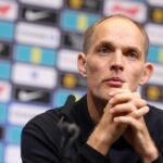 Thomas Tuchel, manažér Anglicka, hovorí pre médiá