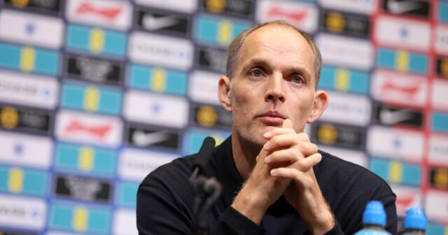 Thomas Tuchel, manažér Anglicka, hovorí pre médiá