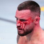 Kiefer Crosbie pictured bleeding in a fight