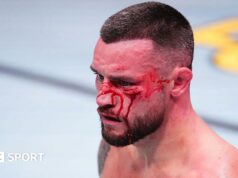 UFC: Ír Kiefer Crosbie prepustený UFC Kiefer Crosbie pictured bleeding in a fight