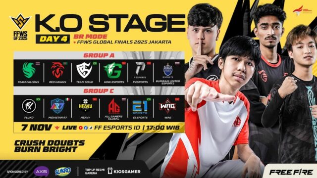 Day 4 of Global Finals 2025 Knockout takes place on November 7 (Image via YouTube/Free Fire Esports Indonesia)