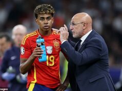 „Zrada“ Barcelony nad Laminem Yamalom: Šéfovia Španielska „boli takí nahnevaní, že napriek tajnej procedúre považovali 18-ročnú hviezdu za UDRŽAŤ v tíme, pretože klub a krajina sa usilujú o kritické rozhovory uprostred trpkého sporu Španielski futbaloví šéfovia údajne zvažovali ponechanie Lamine Yamal v tíme uprostred hnevu na neho, ktorý podstúpil tajnú procedúru, predtým, ako sa Luis de la Fuente rozhodol prepustiť ho.