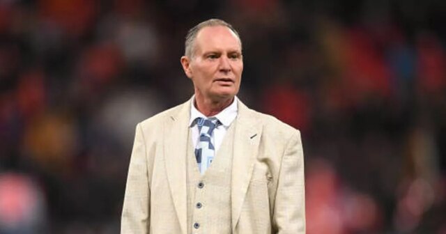Paul Gascoigne v polčase počas kvalifikácie UEFA Euro 2020 medzi Anglickom a Čiernou Horou na štadióne Wembley 14. novembra 2019 v Londýne v Anglicku.