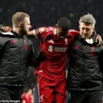 Alexander Isak bol nútený odísť pre škaredé zranenie po tom, čo skóroval za Liverpool proti Tottenhamu