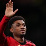 Amad z Manchestru United oslavuje strelenie prvého gólu svojho tímu počas zápasu Premier League proti Bournemouthu