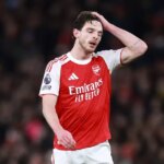 Declan Rice počas zápasu Premier League medzi Arsenalom a Brentfordom.