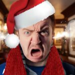 Počítačom vytvorený obrázok Harryho, ktorý drží pivo a telefón, z uší mu ide para, na hlave má vianočný klobúk