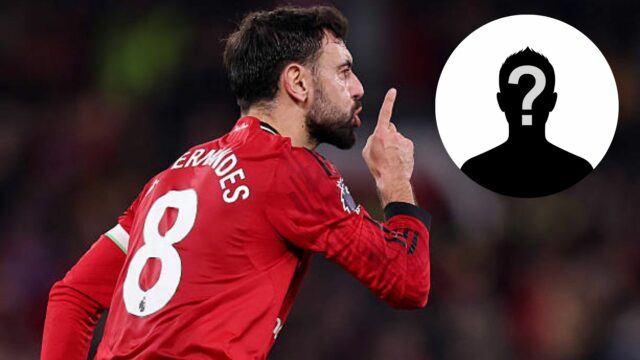 Bruno Fernandes z Manchestru United si vymieňa slová so spoluhráčom Senne Lammensom po tom, čo Marcus Tavernier z AFC Bournemouth strelil tretí gól svojho tímu...