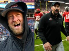 Dave Portnoy protestuje proti víťazstvu Ryan Day & Ohio State nad Sherrone Moore v Michigane uprostred údajného škandálu s podvádzaním logo pochodového šialenstva
