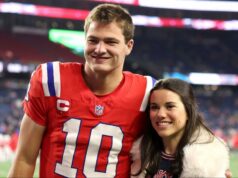 Drake Maye sa rozplýva nad „superstar“ Ann Michael, keď sa manželka Patriots QB usadí v živote v Novom Anglicku logo pochodového šialenstva