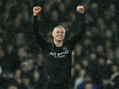 Erling Haaland sa zapísal do histórie ako najrýchlejší hráč, ktorý dosiahol 100 gólov v Premier League (Bradley Collyer/PA drôt)