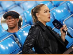 Ian Wright v správe od Laury Woodsovej Ian Wright pomáha Laure Woodsovej po jej kolapse naživo