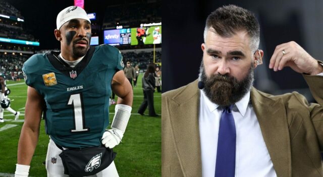 Jason Kelce sa ozýva pri zníženom ponáhľaní Jalena Hurtsa, keď logo pochodového šialenstva