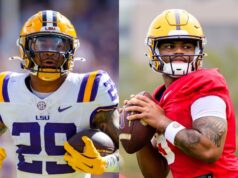 LSU RB Caden Durham upustil od 4-slovnej reakcie, keď spoluhráč Ju’Juan Johnson vstúpil do prestupového portálu logo pochodového šialenstva