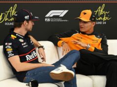 Lando Norris zúri na Maxa Verstappena za to, že mu bránil počas Veľkej ceny F1 v Abú Zabí 2025 Veľká cena F1 Abú Zabí – Tréning – Zdroj: Getty