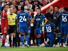 Liverpoolčan obvinený z rasového zneužívania Antoina Semenya počas zápasu na Anfielde Rozhodca zápasu Anthony Taylor prerušil hru v 29. minúte po tom, čo Semenyo nahlásil incident (Reuters)