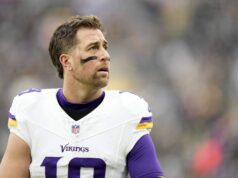 Manželka Adama Thielena Caitlin prestala hovoriť o tom, že WR opustil Vikings, aby sa hnal za víťazstvom logo pochodového šialenstva