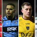 Dwayne Peel oslavuje s krídlom Tomom Rogersom po tom, čo Scarlets porazili Leinstera