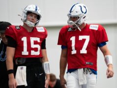 Nováčik Colts Riley Leonard dáva jasne najavo svoje pocity, keď Philip Rivers prevezme úlohu QB1 logo pochodového šialenstva