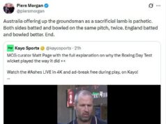Piers Morgan obviňuje austrálskeho kriketa z „úbohého“ činu po fraške s testom na sviatok vianočný Piers Morgan kritizoval austrálskych kriketových bossov za to, že z hlavného kurátora MCG Matta Pagea urobili obetného baránka za fraškovitý dvojdňový Ashes Test v Melbourne