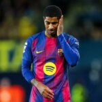 Marcus Rashford z FC Barcelona gestikuluje počas španielskej ligy, LaLiga EA Sports, futbalového zápasu medzi Villarreal CF a FC Barcelona