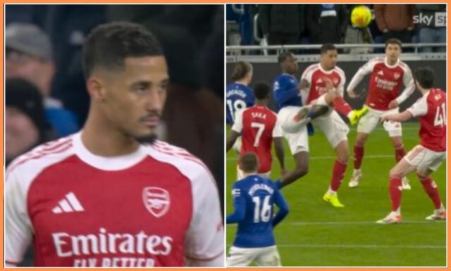 Video penaltového incidentu Williama Lintasa počas zápasu Everton vs Arsenal William Saliba v akcii za Arsenal