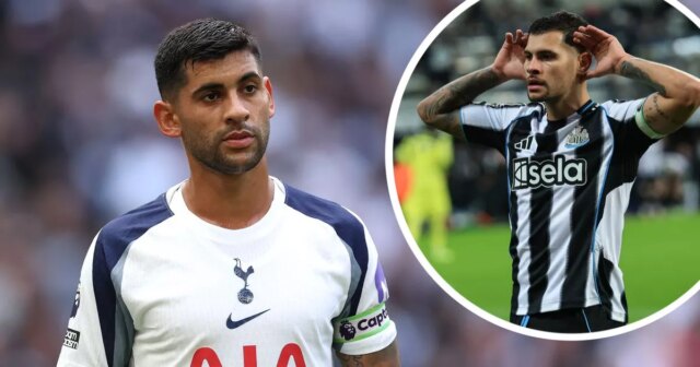 Na seba narazia Bruno Guimaraes z Newcastlu United a Cristian Romero z Tottenhamu Hotspur