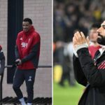 Florian Wirtz a Mohamed Salah z Liverpoolu počas zahrievania pred súťažou MEIJI YASUDA J.LEAGUE World Challenge 2025 v podaní The Nippon...