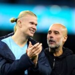 Tréner Manchestru City Pep Guardiola a Erling Haaland