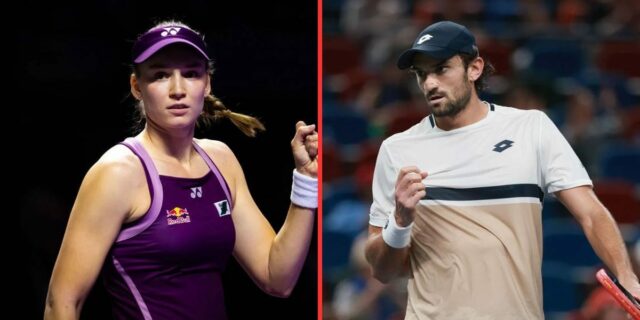 Elena Rybakina v akcii proti Belinde Bencicovej na Svetovom tenisovom kontinentálnom pohári 2025 (Zdroj: Getty)