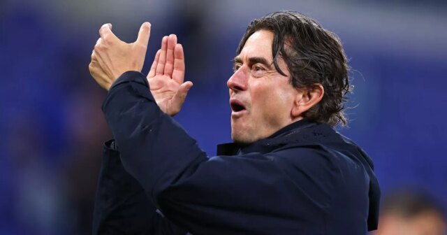 Thomas Frank, manažér Tottenhamu Hotspur, naplno oslavuje po zápase Premier League proti Evertonu