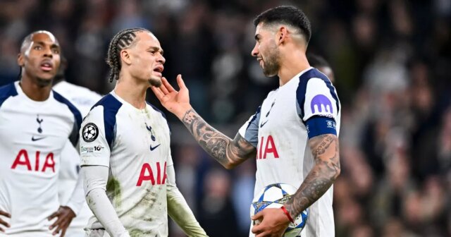 Xavi's unseen impact on two Tottenham wonderkids and what Son Xavi Simons pleads to Cristian Romero to be able to take the second penalty during the Champions League match between Tottenham Hotspur and Slavia Prague