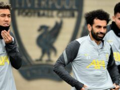 Zahanbujúca saudská slabosť Roberta Firmina a reakcia Mo Salaha ako hviezdy Liverpoolu sa vracia Mohamed Salah, Luis Diaz a Roberto Firmino z Liverpoolu počas tréningu v AXA Training Center 15. februára 2022 v Kirkby v Anglicku.