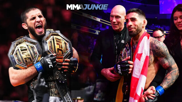 LAS VEGAS, NEVADA - SEPTEMBER 14: Raul Rosas Jr. of Mexico looks on during his match against Aoriqileng of China during UFC 306:Riyadh Season Noche at Sphere on September 14, 2024 in Las Vegas, Nevada. (Photo by Christian Petersen/Getty Images)