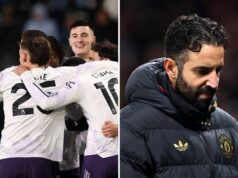 Benjaminovi Seskovi sa v Manchestri United darí po prepustení Rubena Amorima Benjamin Sesko z Manchestru United oslavuje druhý gól svojho tímu so spoluhráčom Patrickom Dorguom počas zápasu Premier League medzi...