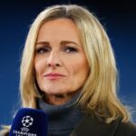 Amazon Prime Video Odborník Ligy majstrov UEFA Gabby Logan počas zápasu MD5 fázy Ligy majstrov UEFA 2024/25 medzi Manchestrom City a Feyenoordom