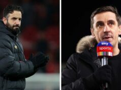 Gary Neville reaguje po tom, čo Amorim spomenul jeho meno počas tlačovej konferencie Manchestru United o tom, že je manažér a nie tréner Aston Villa vs Manchester United - Premier League (Zdroj obrázku: Getty)