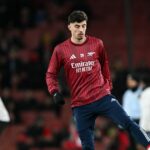 Kai Havertz pred zápasom Premier League medzi Arsenalom a Aston Villa na Emirates Stadium.