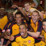 Henri Lansbury z Arsenalu oslavuje strelenie gólu za Arsenal počas Markus Liebherr Memorial Cup na St. Marys Stadium 14. júla 2012