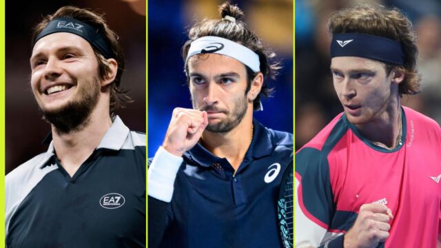 Hviezdy Lorenzo Musetti, Alexander Bublik a Andrey Rublev
