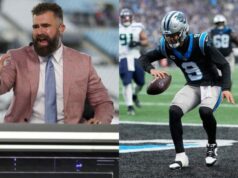 Jason Kelce pochoduje s Bryce Young’s Panthers za to, že posledný týždeň vyhral NFC South logo pochodového šialenstva