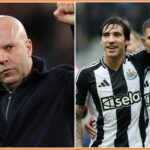 Sandro Tonali z Newcastlu v akcii proti Man United