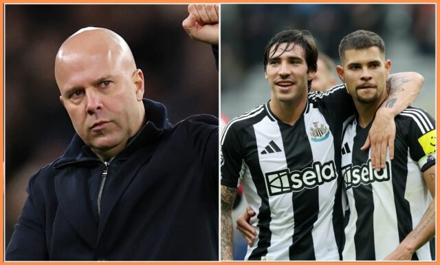 Sandro Tonali z Newcastlu v akcii proti Man United