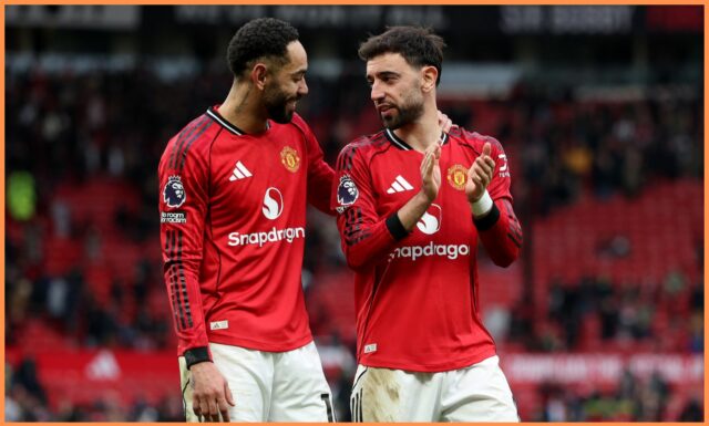 Kapitán Manchestru United Bruno Fernandes počas manchesterského derby