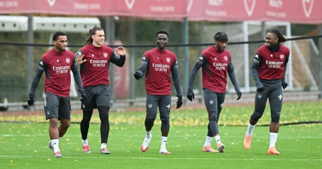Mikel Arteta dal Arsenalu pred posledným zápasom Ligy majstrov obrovskú Jurrien Timber, Ricardo Caalaariori, Bukayo Saka, Noni Madueke a Eberechi Eze