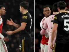 Nové zábery ukazujú príčinu stretu Gabriela a Harryho Maguirea po tom, čo Man Utd porazil Arsenal LONDÝN, ANGLICKO - 25. JANUÁRA: Gabriel z Arsenalu sa stretne s Harrym Maguire z Manchestru United na plný úväzok po zápase Premier League medzi Arsenalom a Manchestrom United na Emirates Stadium 25. januára 2026 v Londýne v Anglicku. (Foto: Alex Pantling/Getty Images)