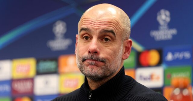 BODO, NÓRSKO – 20. JANUÁRA: Pep Guardiola, manažér Manchestru City, reaguje, keď hovorí pre médiá na pozápasovej tlačovej konferencii po zápase MD7 fázy Ligy majstrov UEFA 2025/26 medzi FK Bodo/Glimt a Manchester City na štadióne Aspmyra v Nórsku 20. januára 2006. (Foto: Michael Regan – UEFA/UEFA cez Getty Images)