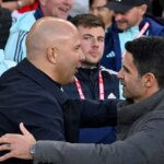 Arne Slot a Mikel Arteta pred Arsenalom vs Liverpool v Premier League.